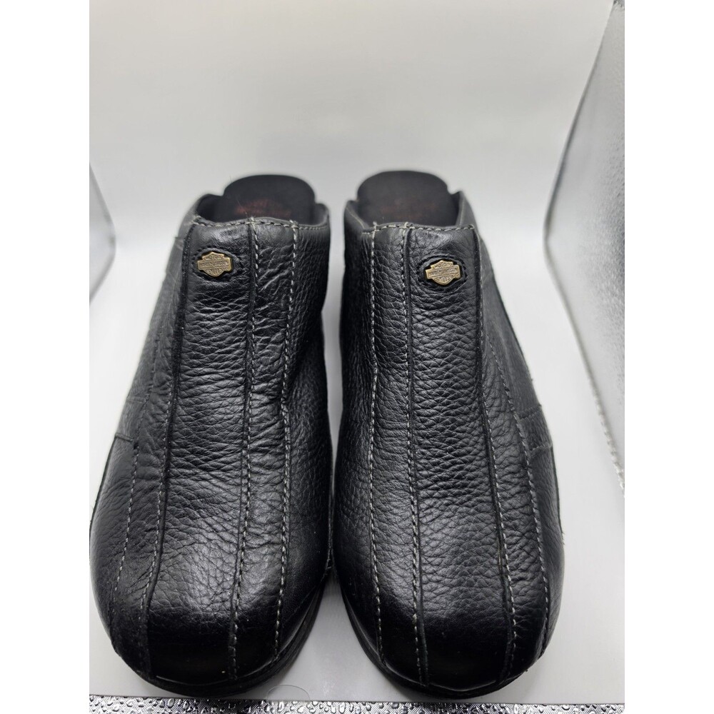 Harley-Davidson Women's 9 Black Leather Mule Clogs Slip On Biker Shoes